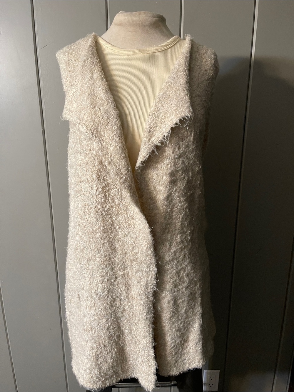 Loft Sweater Vest Cardigan Knit Beige Coastal Cowgirl Boho Artsy Quiet Luxury
